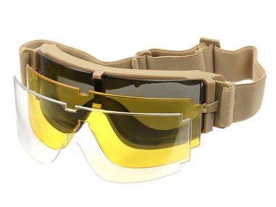Панорамні вентильовані окуляри типу Gogle,набір з 3 лінз - Tan ,PJ для страйкболу MA-43-T_BR фото