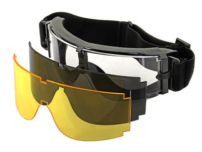 Вентильовані окуляри типу Gogle (набір з 3 лінз) - Black [PJ] MA-43-BK фото