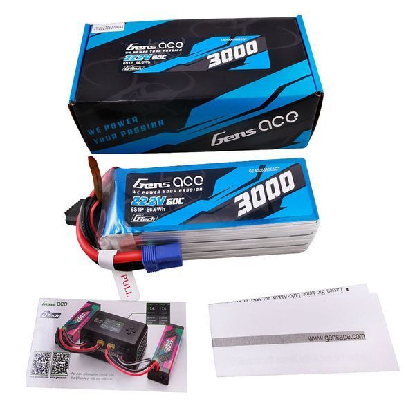 Gens ace G-Tech 3000mAh 22.2V 60C 6S1P Lipo акумулятор Pack with EC5 plug GEA306S60E5GT_gs фото