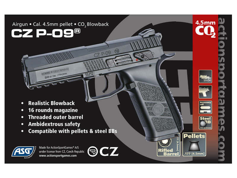 CZ P-09, 4.5 мм пневматична зброя, CO2, Блоубек, кульки (BB), чорний 17537_ag фото