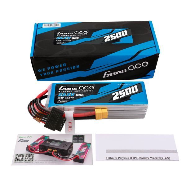 Gens ace G-Tech 2500mAh 22.2V 80C 6S Lipo акумулятор Pack with XT60 plug GEA256S80X6GT_gs фото