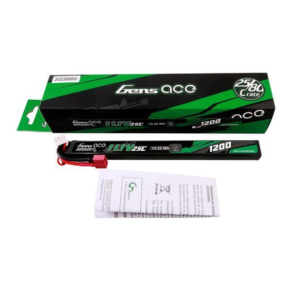 Аккумулятор для страйкбола длинный LiPo 11,1В 1200мАч 25C Deans T Gens Ace GEA12003S25DL_gs фото