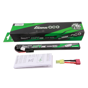 Airsoft акумулятор довгий LiPo 11.1V 1200mAh 25C mini Tamiya Gens Ace GEA12003S25TL_gs фото