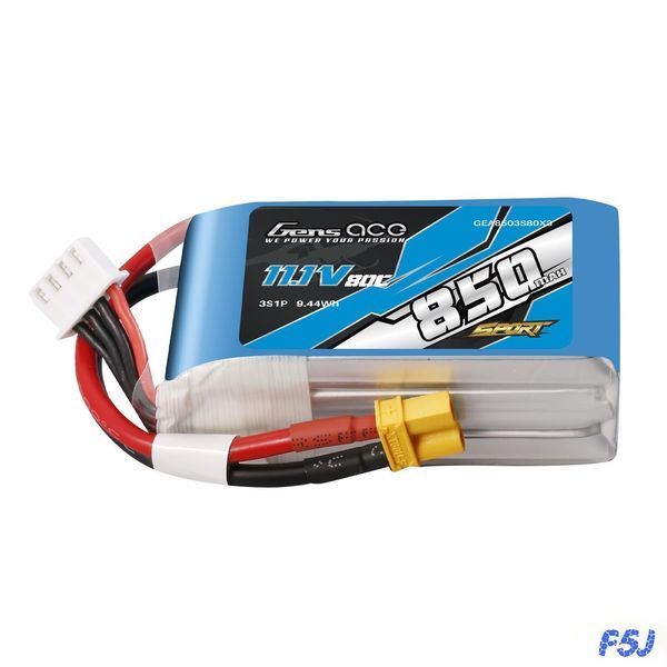 Gens ace 850mAh 3S 11.1V 80C Lipo аккумулятор Упаковка с XT30 вилкой ( F5J ) GEA8503S80X3_gs фото