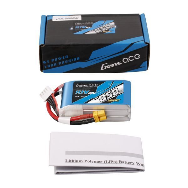 Gens ace 850mAh 3S 11.1V 80C Lipo аккумулятор Упаковка с XT30 вилкой ( F5J ) GEA8503S80X3_gs фото