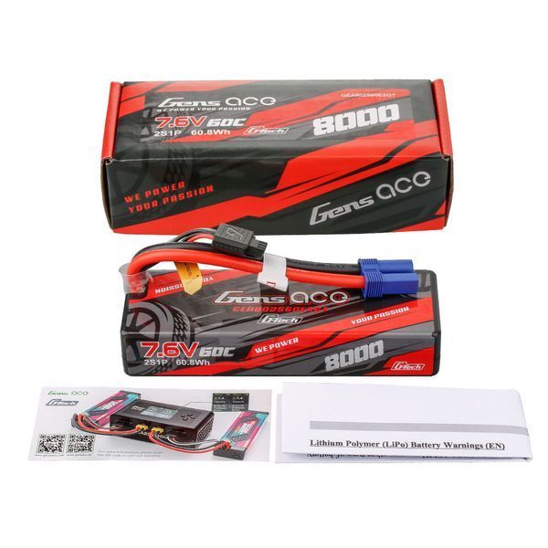 Gens ace G-Tech 8000mAh 2S1P 7.6V 60C High Volt Lipo аккумулятор со штекером EC5 GEA802S60E5GT_gs фото