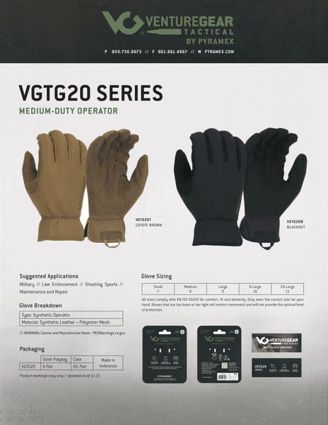 Тактические перчатки Venture Gear Tactical VGTG20 Medium-Duty Operator, черные, размер L (9) VGTG20BL фото