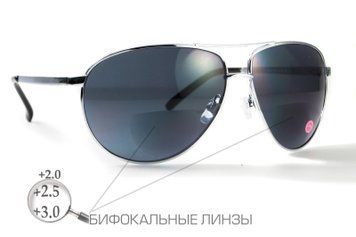 Очки бифокальные (защитные) Global Vision Aviator Bifocal (+2.5) (gray), черные бифокальные линзы в металлической оправе 1АВИБИФ-Д2.5 фото