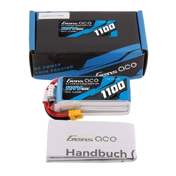 Gens ace 1100mAh 11.4V 60C 3S1P Lipo акумулятор Пакет із XT30-plug GEA113S60X3F_gs фото