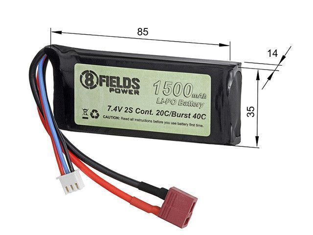 Акумулятор Li-Po 1500 mAh 7,4V 20/40C - T-connector [Victory Battery] (для страйкболу) VL201574TC фото
