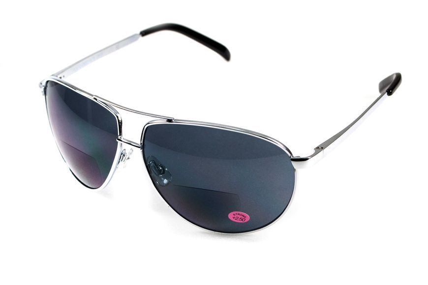 Окуляри біфокальні (захисні) Global Vision Aviator Bifocal (+3.0) (gray), чорні біфокальні лінзи в металевій оправі 1АВИБИФ-Д3.0 фото