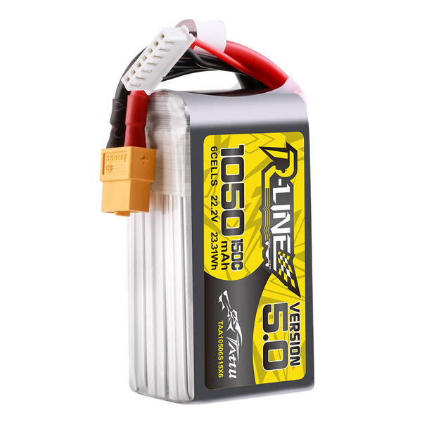 Версия Tattu R-Line 5.0 1050mAh 22.2V 6S 150C Lipo аккумулятор Пакет с XT60 вилкой TAA10506S15X6_gs фото