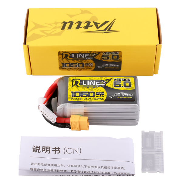 Версия Tattu R-Line 5.0 1050mAh 22.2V 6S 150C Lipo аккумулятор Пакет с XT60 вилкой TAA10506S15X6_gs фото