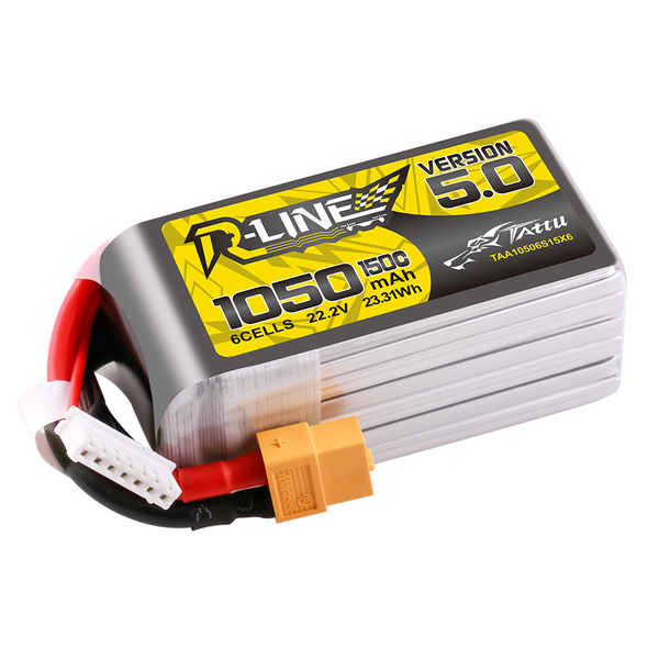 Версия Tattu R-Line 5.0 1050mAh 22.2V 6S 150C Lipo аккумулятор Пакет с XT60 вилкой TAA10506S15X6_gs фото
