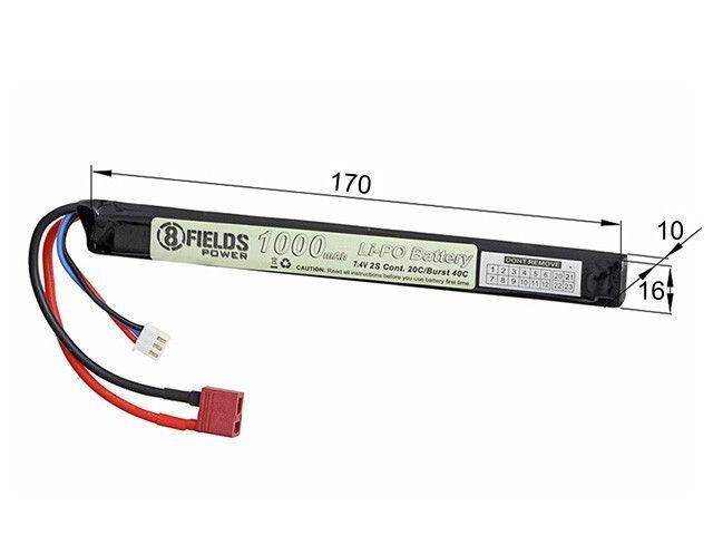 Battery Li-Po 1000mAh 7,4V 20/40C - T-connector [8FIELDS] VL201074TC_BR фото