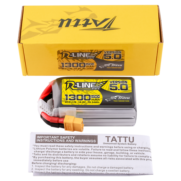 Версія Tattu R-Line 5.0 1300mAh 14.8V 150C 4S Lipo акумулятор Pack with XT60 Plug TAA13004S15X6_gs фото
